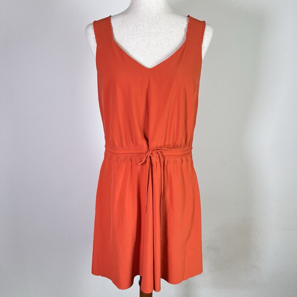Athleta Savannah Strap Dress Small‎ Orange Drawstring Athliesure Active Mini